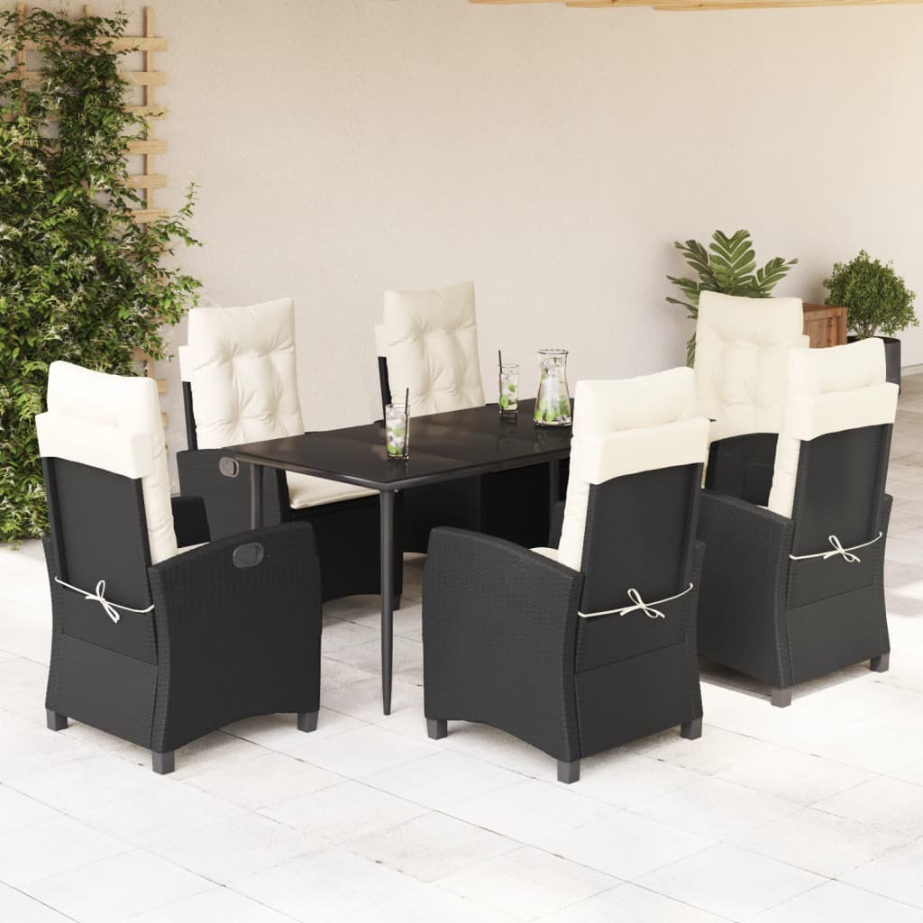 Set mobilier de grădină cu perne, 7 piese, negru, poliratan GartenMobel Dekor