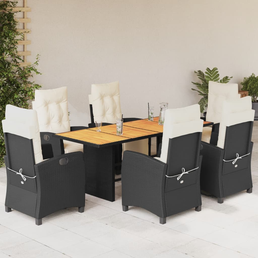 Set mobilier de grădină cu perne, 7 piese, negru, poliratan GartenMobel Dekor