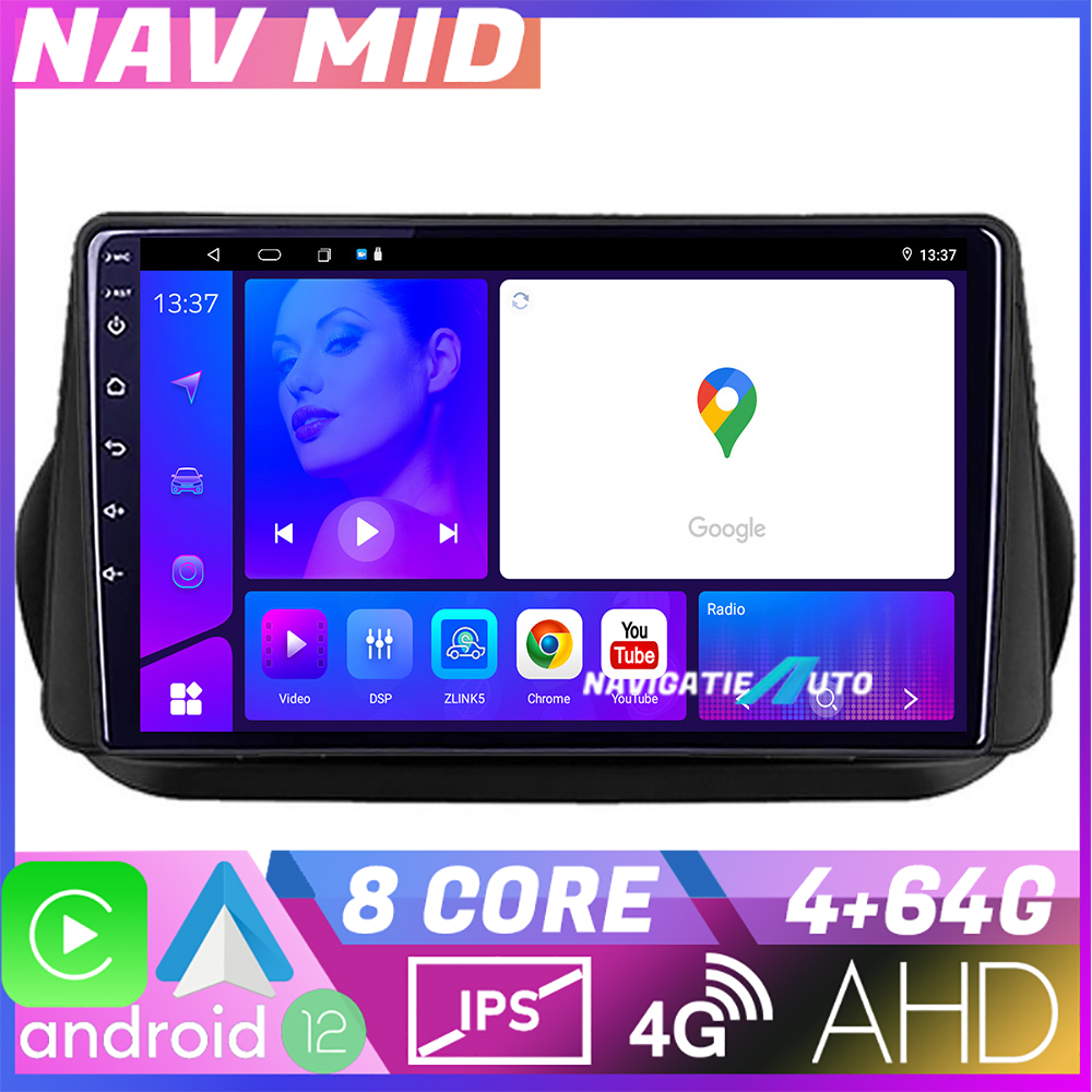 Navigatie Peugeot Bipper, Citroen Nemo, Fiat Qubo 2008-2017 Octa Core EDOTEC-LITE Android Ecran 720P Octa Core 4+64 Carplay Android auto v2