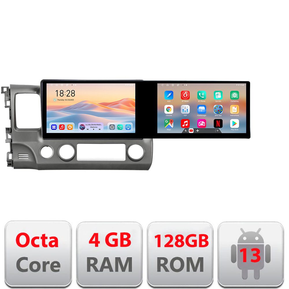 Navigatie Android Honda Civic 2005-2011, 2 ecrane 21.6 inch, 4GB+128GB