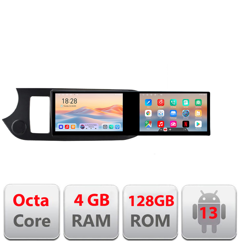 Navigatie Kia Picanto 2011-2015 Kit-217 Edotec 2 ecrane 8 core 4+128 21.6 inch Incell android Wifi 5Ghz gps internet