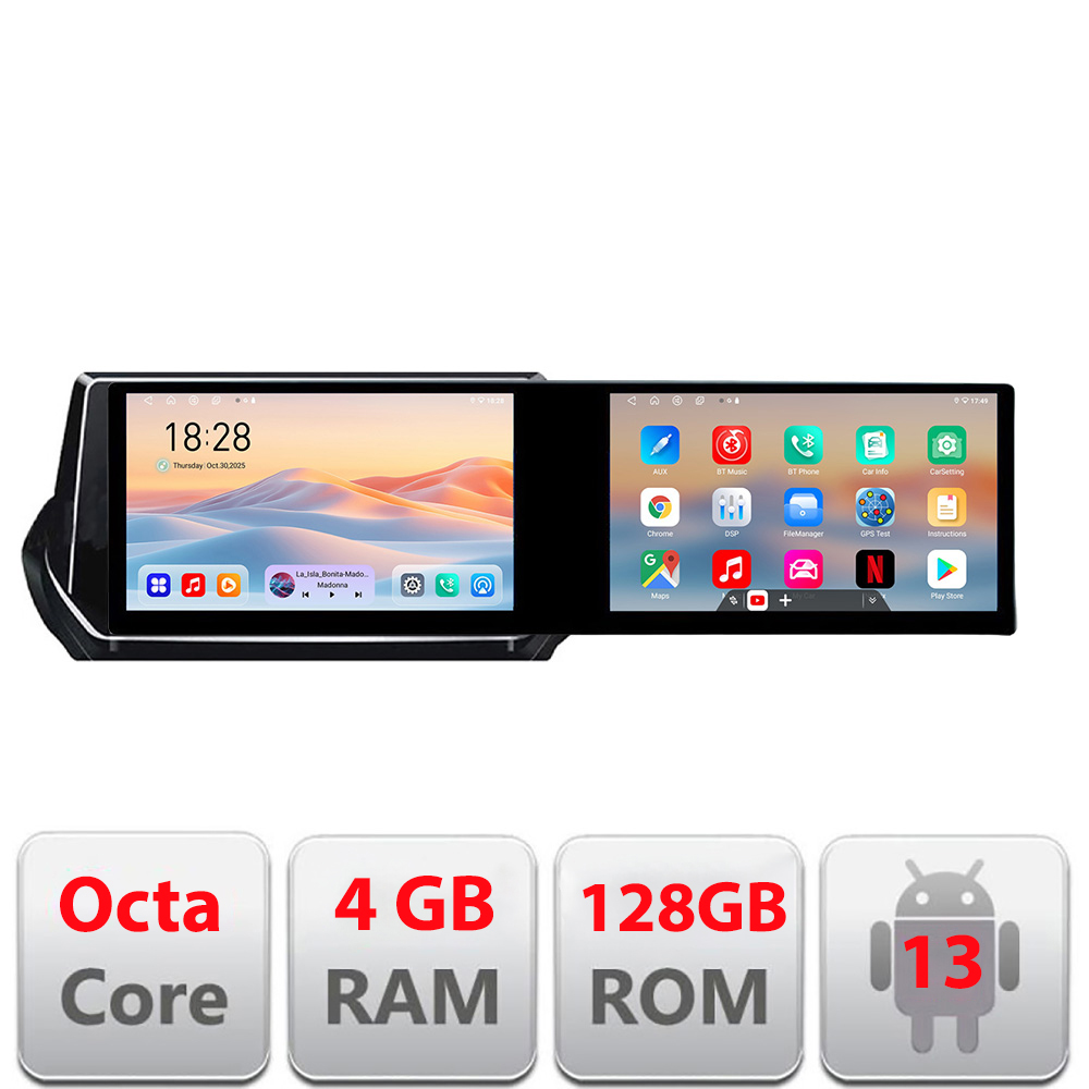 Navigatie Peugeot 2008 2020- Edotec 2 ecrane 8 core 4+128 21.6 inch Incell android Wifi 5Ghz gps internet Kit-209-2020