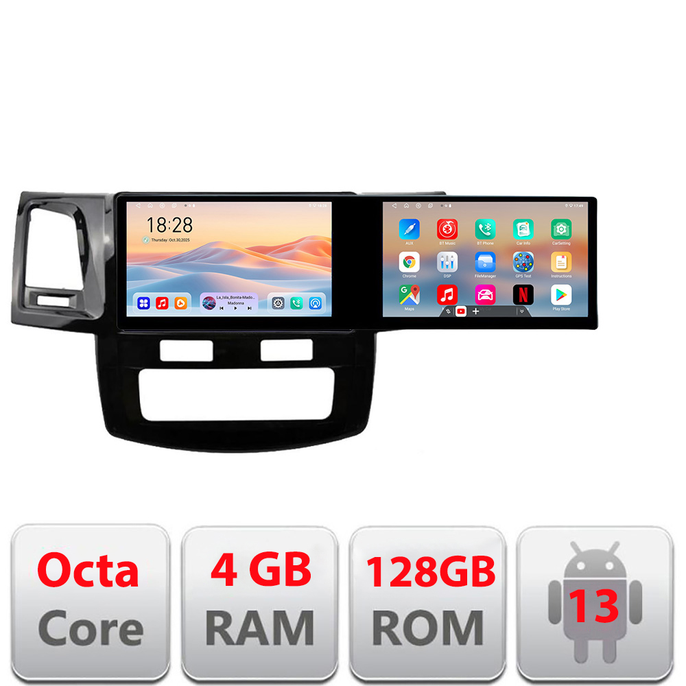 Navigatie Toyota Hilux 2008-2014 Kit-143 Edotec 2 ecrane 8 core 4+128 21.6 inch Incell android Wifi 5Ghz gps internet
