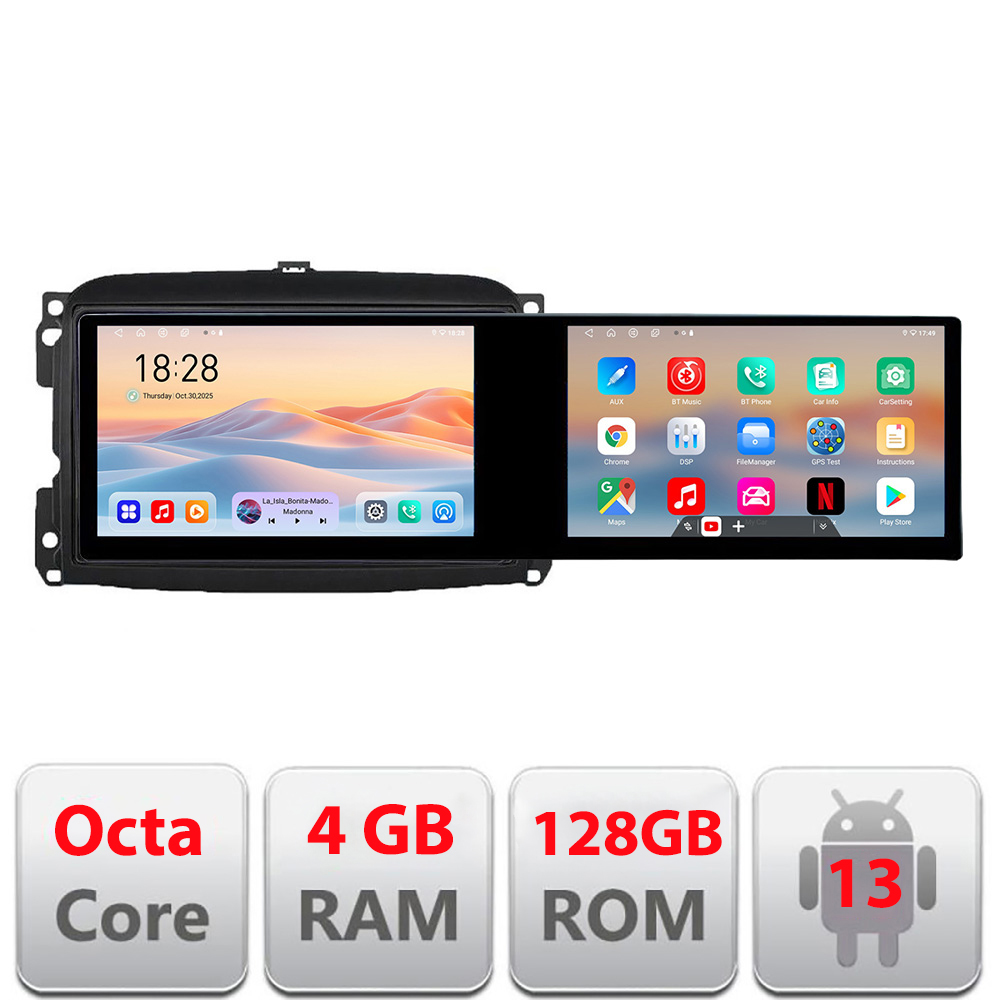 Navigatie Fiat 500 2015-2021 Edotec 2 ecrane 8 core 4+128 21.6 inch Incell android Wifi 5Ghz gps internet