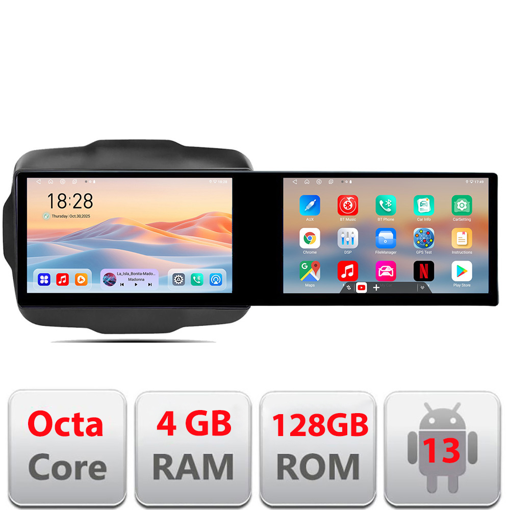 Navigatie Jeep Renegade Kit-500 Edotec 2 ecrane 8 core 4+128 21.6 inch Incell android Wifi 5Ghz gps internet