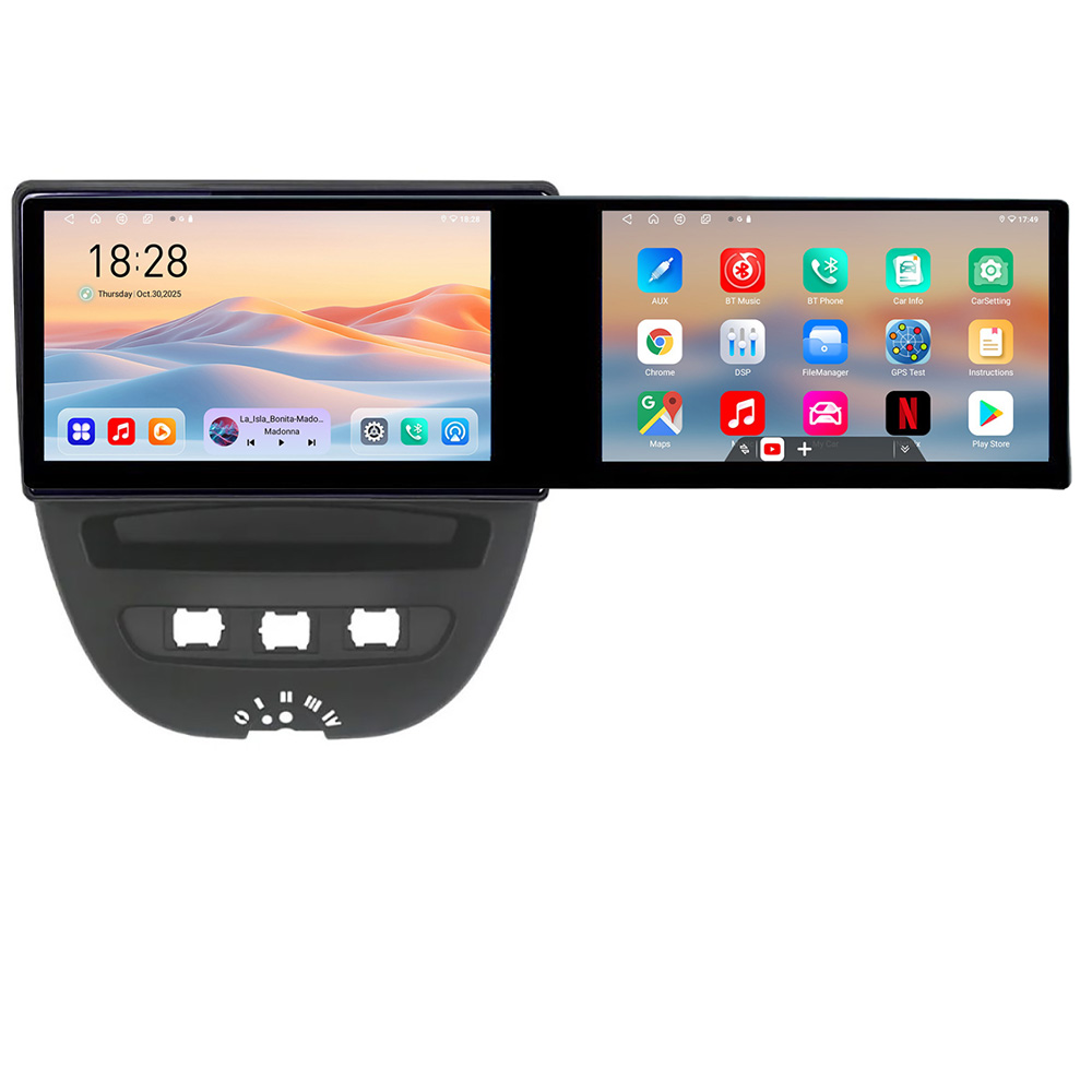 Navigatie Android Citroen C1 Peugeot 107 Toyota Aygo 2005-2014, 2 ecrane 4GB+128GB