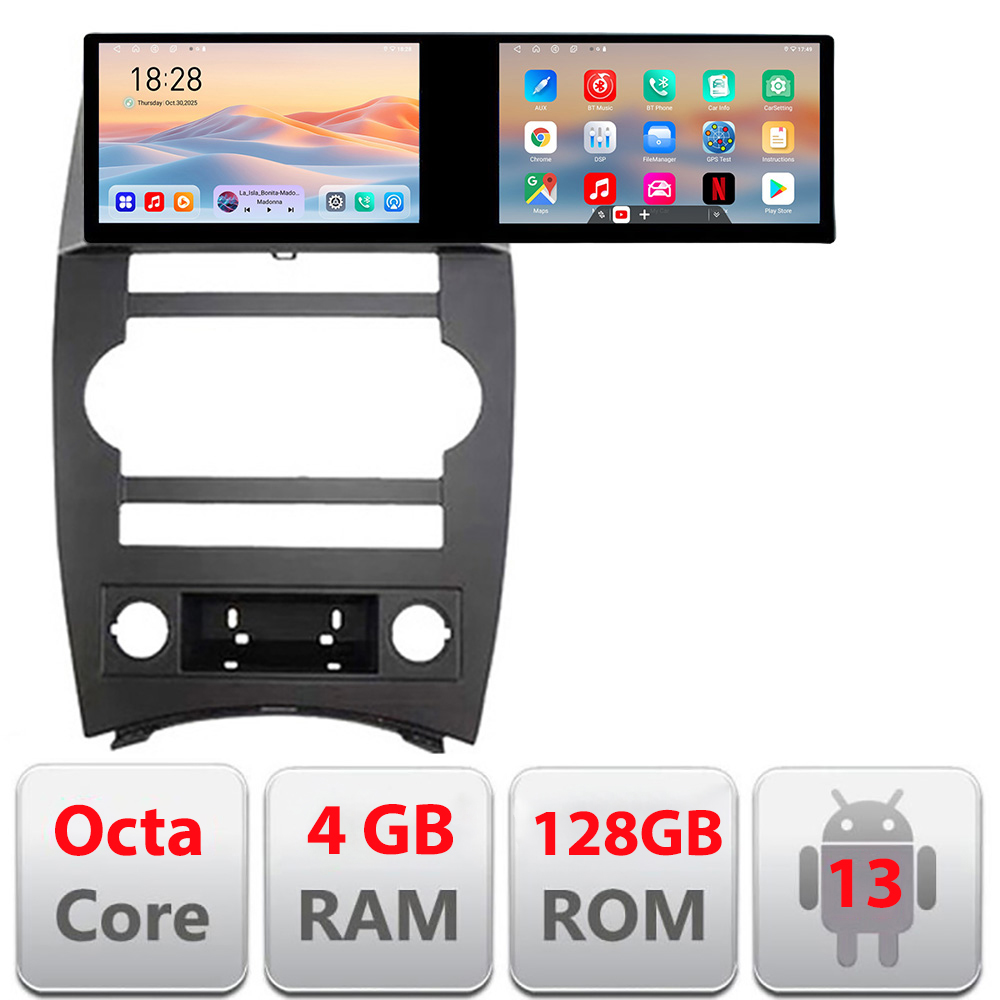 Navigatie Jeep Commander Edotec 2 ecrane 8 core 4+128 21.6 inch Incell android Wifi 5Ghz gps internet Kit-commander