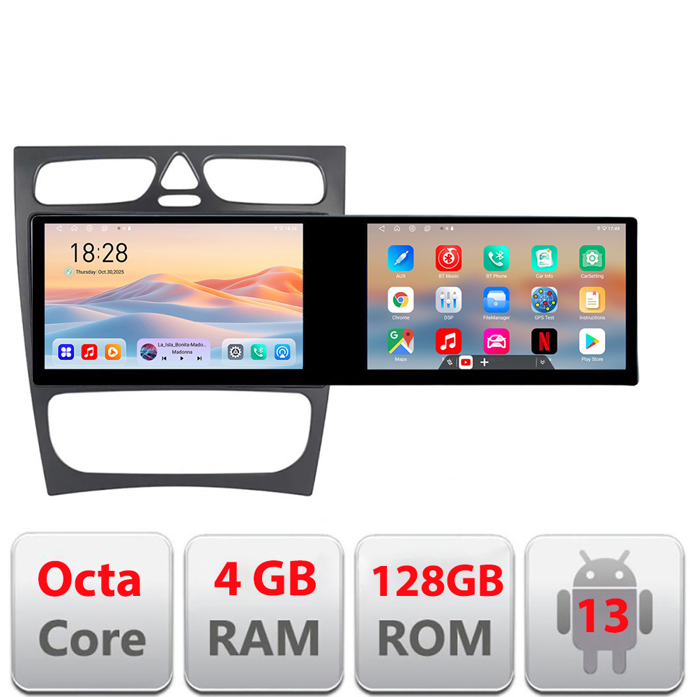 Navigatie Mercedes C W203 2000-2004 Kit-clk Edotec 2 ecrane 8 core 4+128 21.6 inch Incell android Wifi 5Ghz gps internet Q