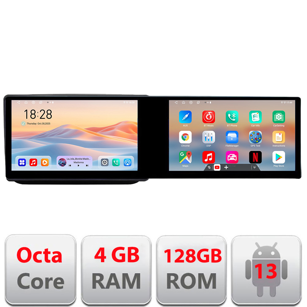 Navigație Android Skoda Fabia 2 2009-2014, 2 ecrane, 4GB RAM, 128GB