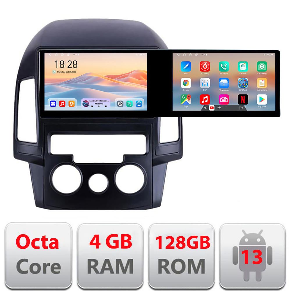 Navigatie Hyundai I30 2009-2012 clima manuala Kit-i30ac Edotec 2 ecrane 8 core 4+128 21.6 inch Incell android Wifi 5Ghz gps internet et GPS WIF