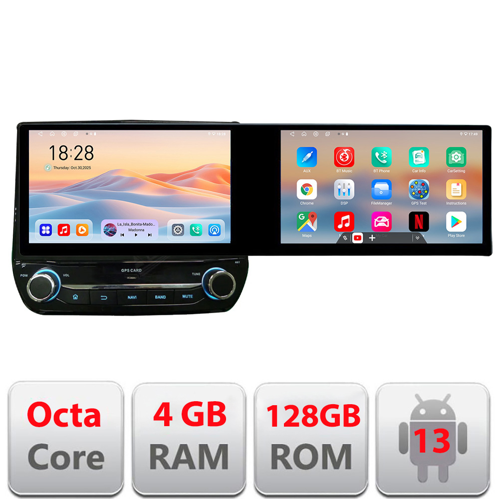 Navigatie dedicata Edonav Ford Fiesta 2020- Edotec 2 ecrane 8 core 4+128 21.6 inch Incell android Wifi 5Ghz gps internet Kit-fiesta-2020