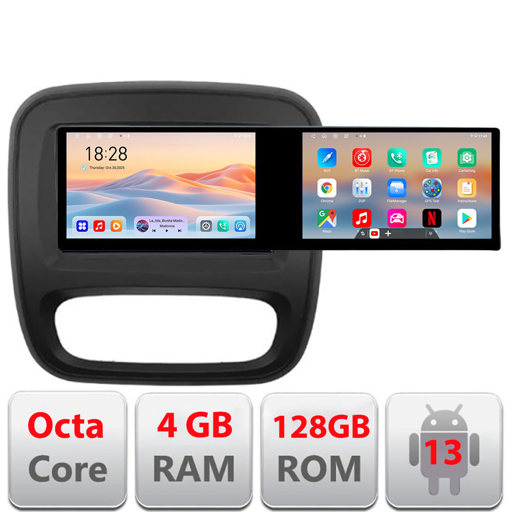 Navigatie Renault Trafic 2014-2017 Kit-rt09 Edotec 2 ecrane 8 core 4+128 21.6 inch Incell android Wifi 5Ghz gps internet Q v2