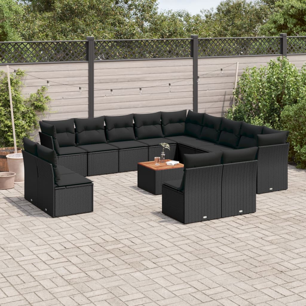 Set mobilier de grădină cu perne, 14 piese, negru, poliratan GartenMobel Dekor
