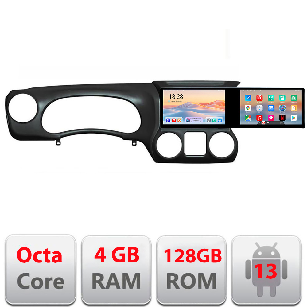 Navigatie JEEP WRANGLER 2011-2016 Manual Kit-wr Edotec 2 ecrane 8 core 4+128 21.6 inch Incell android Wifi 5Ghz gps internet