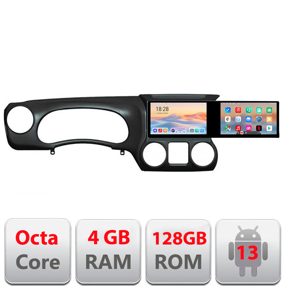 Navigație Jeep Wrangler 2014-2016 Edotec cu 2 ecrane, 4GB RAM, 128GB