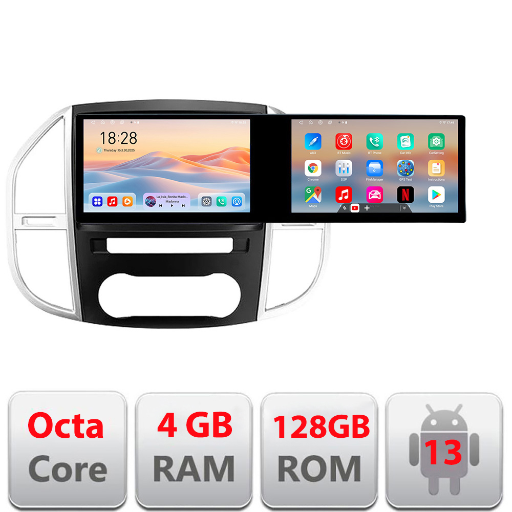 Navigație Android Mercedes Vito W447 2016+ cu 2 ecrane 21.6 inch 4GB+128GB