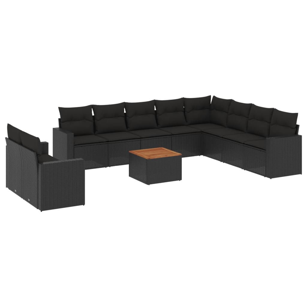 Set canapele de grădină cu perne, 11 piese, negru, poliratan GartenMobel Dekor
