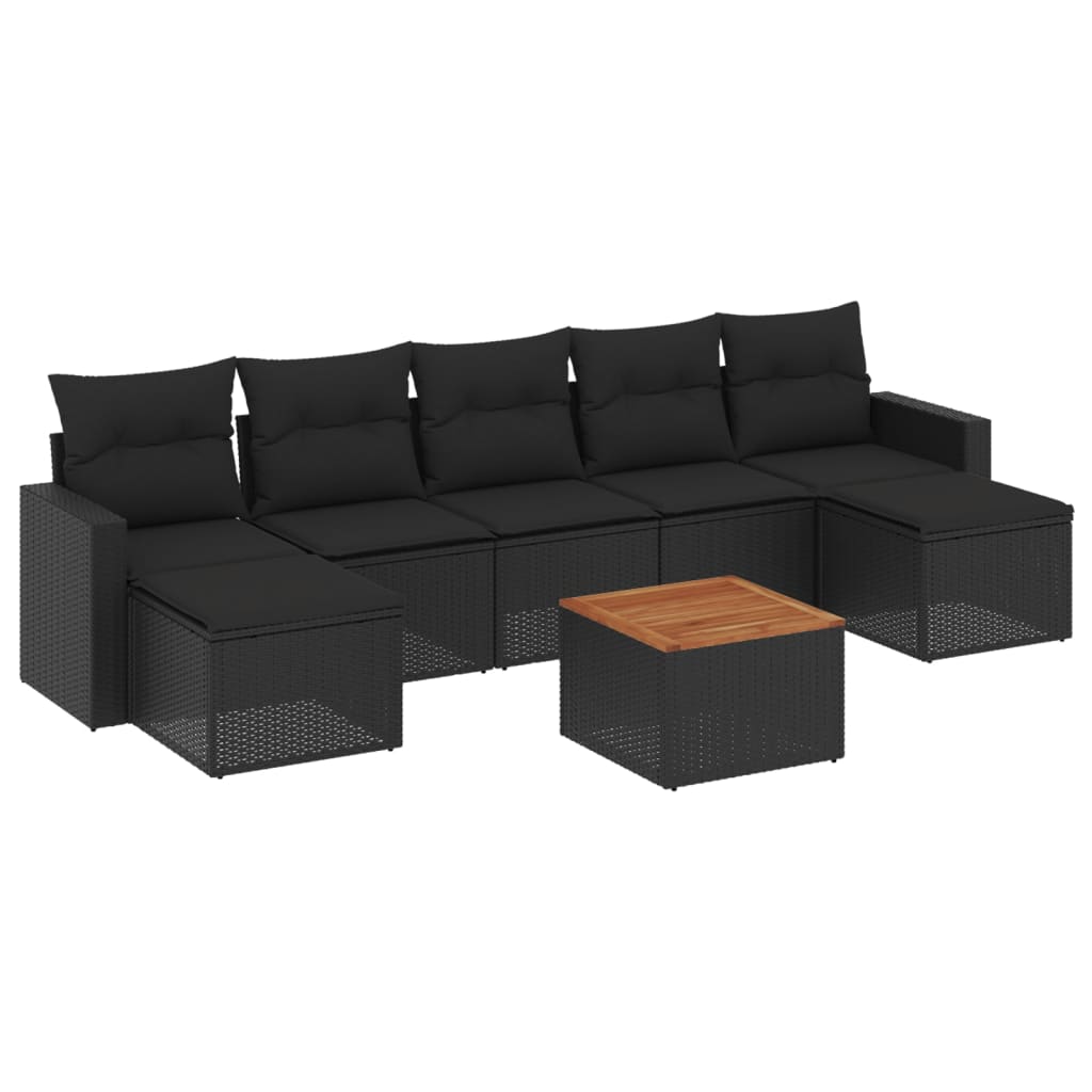 Set mobilier de grădină cu perne, 8 piese, negru, poliratan GartenMobel Dekor