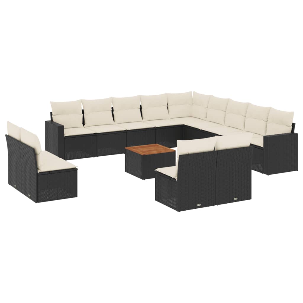 Set mobilier de grădină cu perne, 14 piese, negru, poliratan GartenMobel Dekor