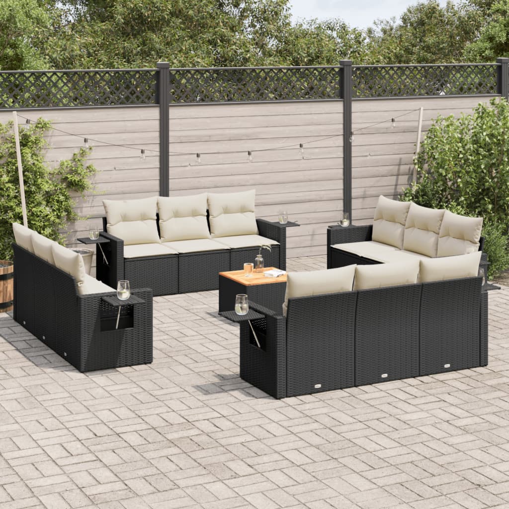 Set mobilier de grădină cu perne, 13 piese, negru, poliratan GartenMobel Dekor