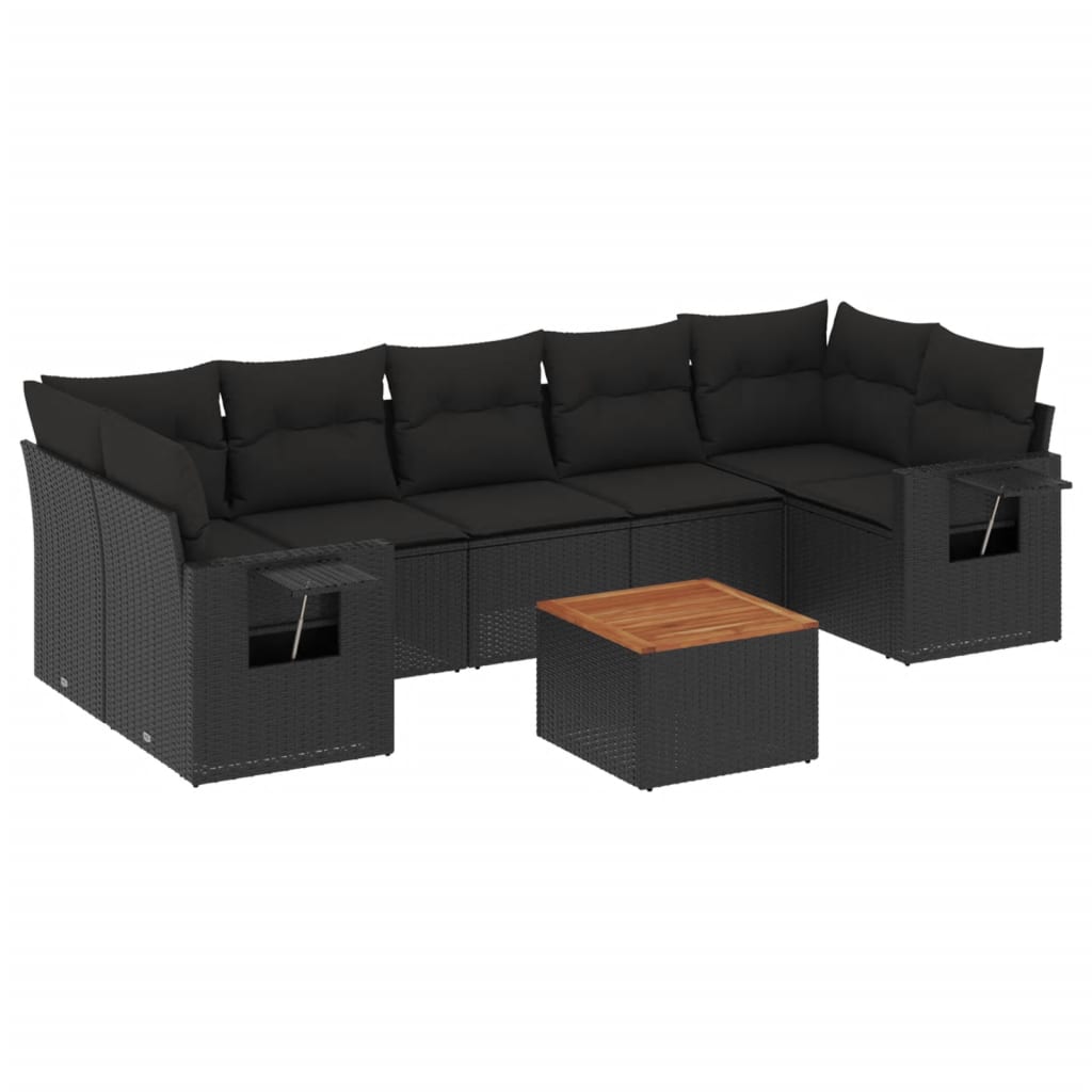 Set mobilier de grădină cu perne, 8 piese, negru, poliratan GartenMobel Dekor