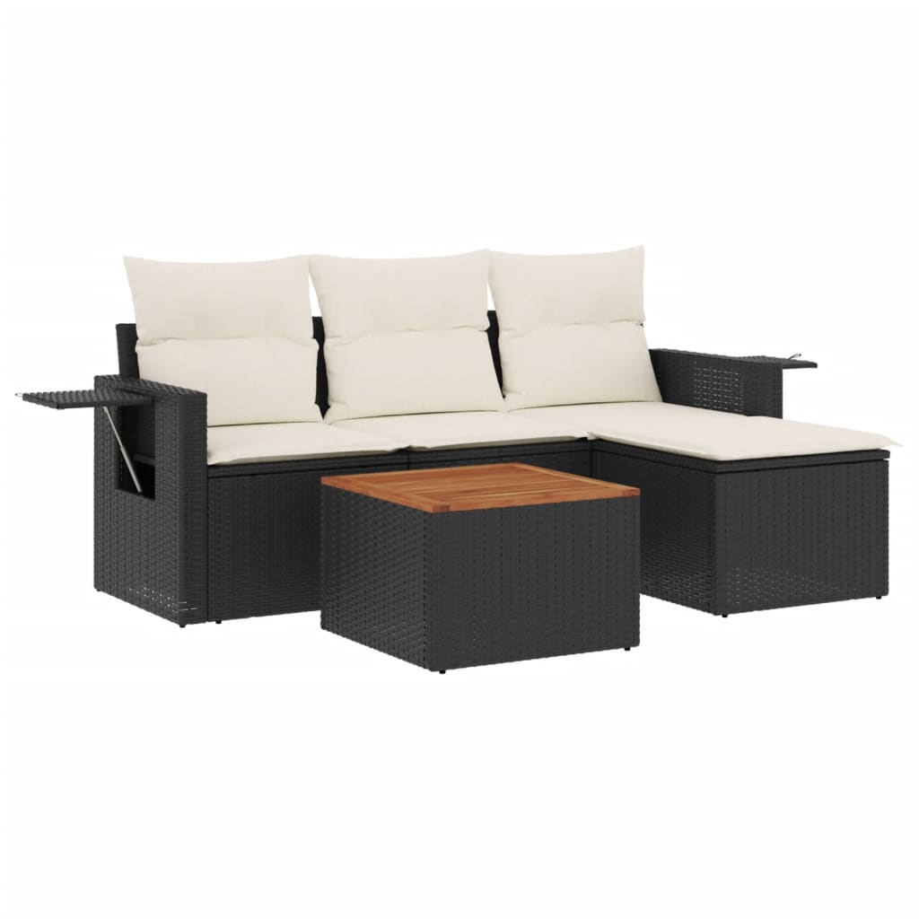 Set mobilier de grădină cu perne, 5 piese, negru, poliratan GartenMobel Dekor