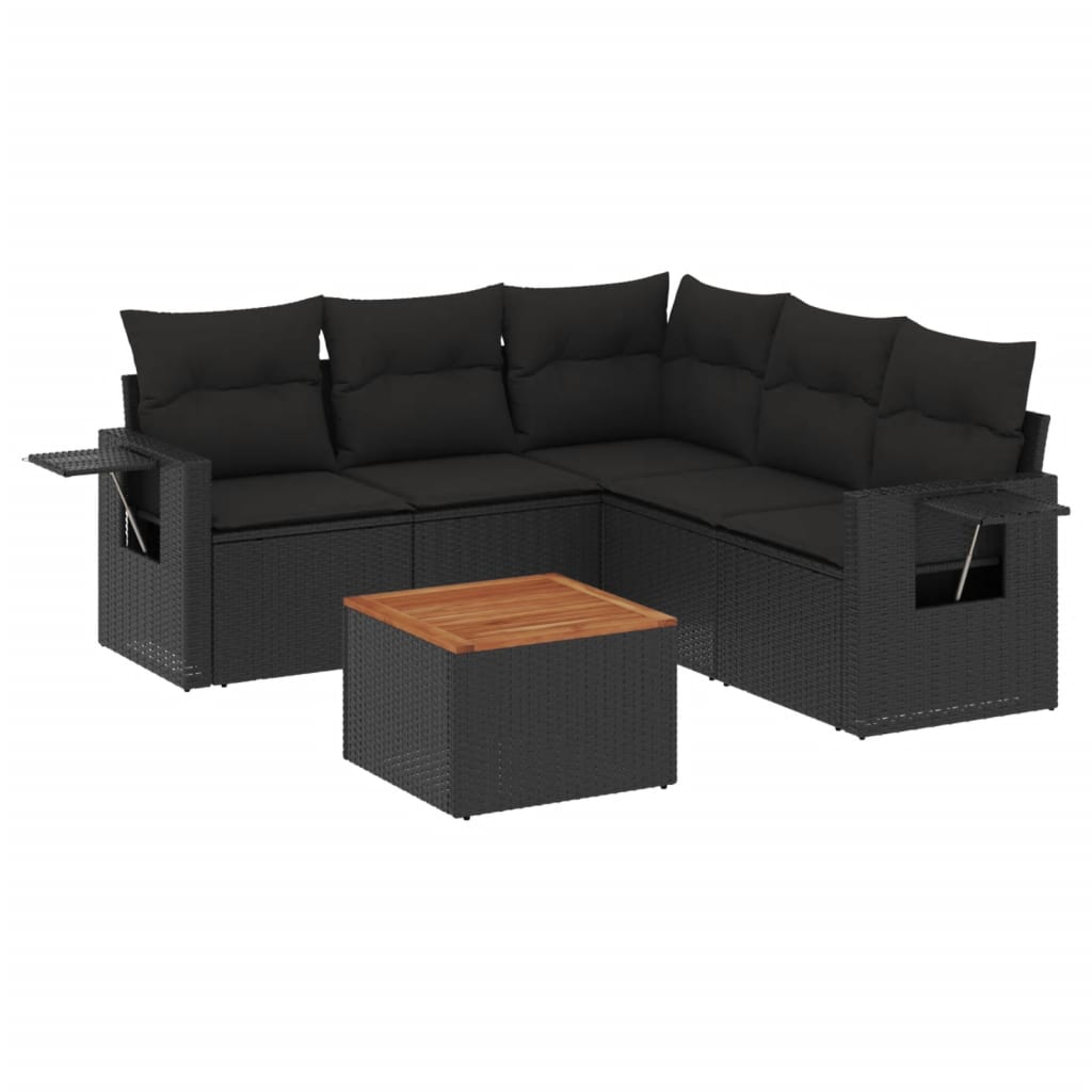 Set mobilier de grădină cu perne, 6 piese, negru, poliratan GartenMobel Dekor