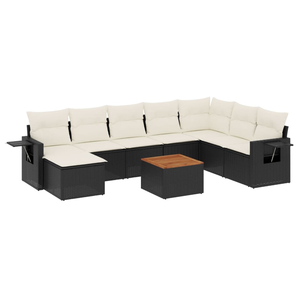 Set mobilier de grădină cu perne, 9 piese, negru, poliratan GartenMobel Dekor