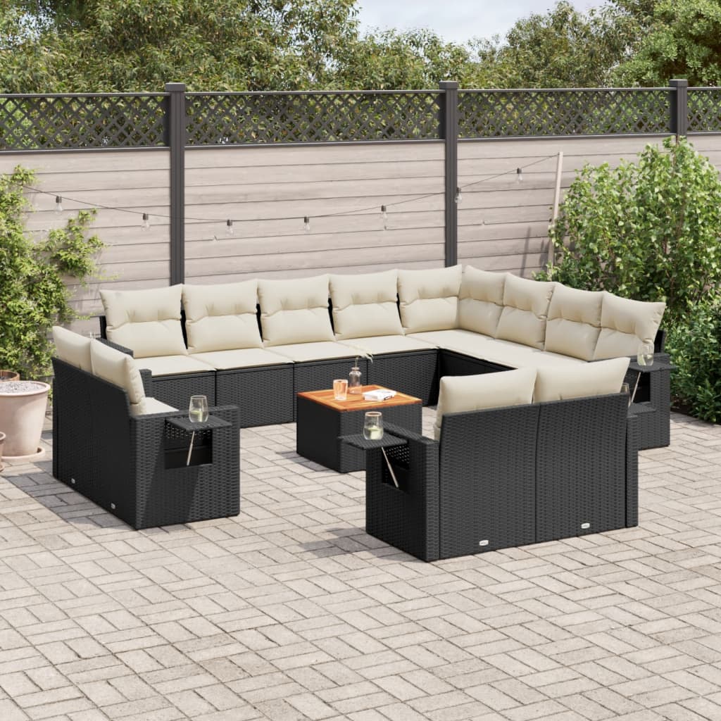 Set mobilier de grădină cu perne, 13 piese, negru, poliratan GartenMobel Dekor