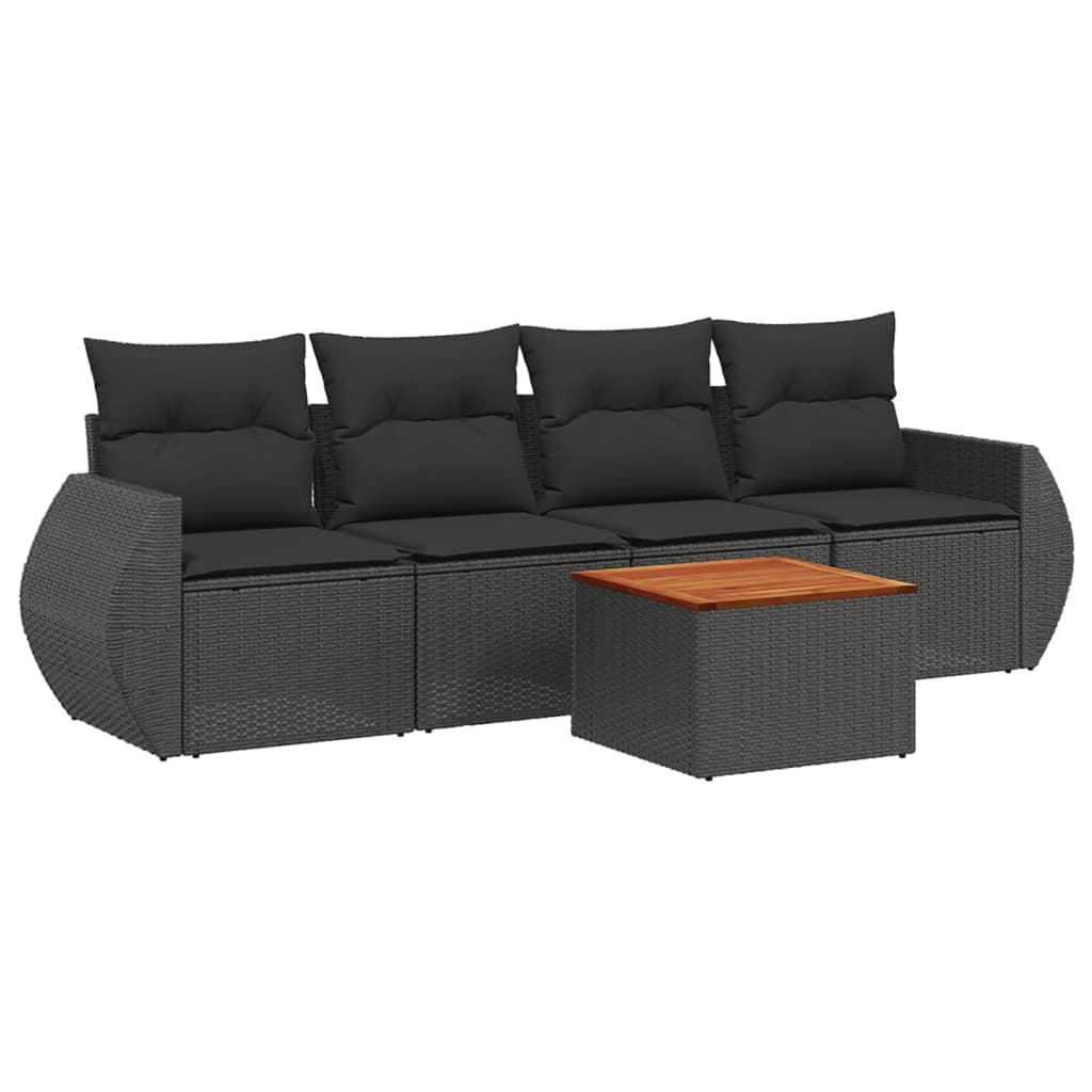 Set mobilier de grădină cu perne, 5 piese, negru, poliratan GartenMobel Dekor