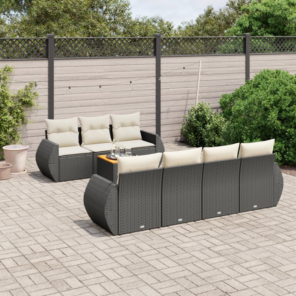 Set mobilier de grădină cu perne, 8 piese, negru, poliratan GartenMobel Dekor