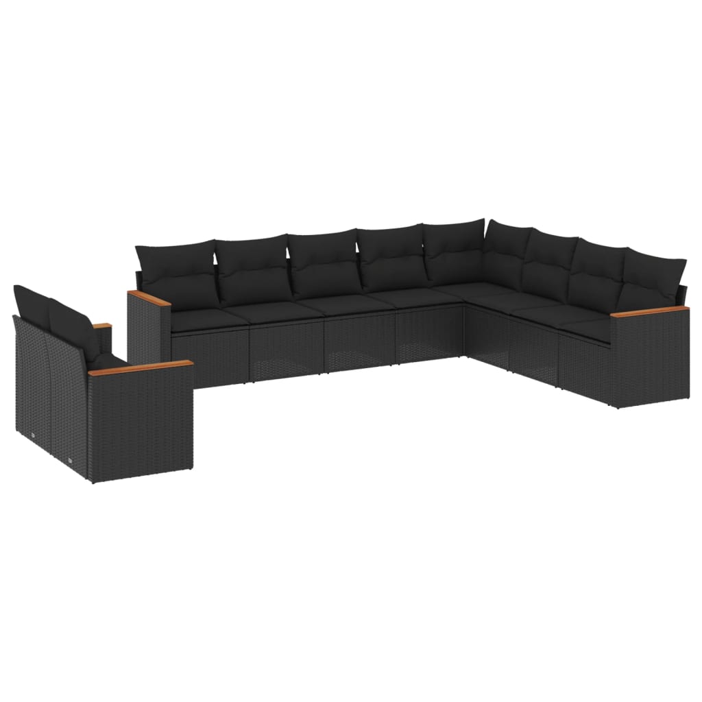 Set canapele de grădină cu perne, 10 piese, negru, poliratan GartenMobel Dekor