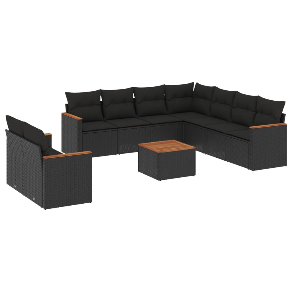 Set canapele de grădină cu perne, 10 piese, negru, poliratan GartenMobel Dekor