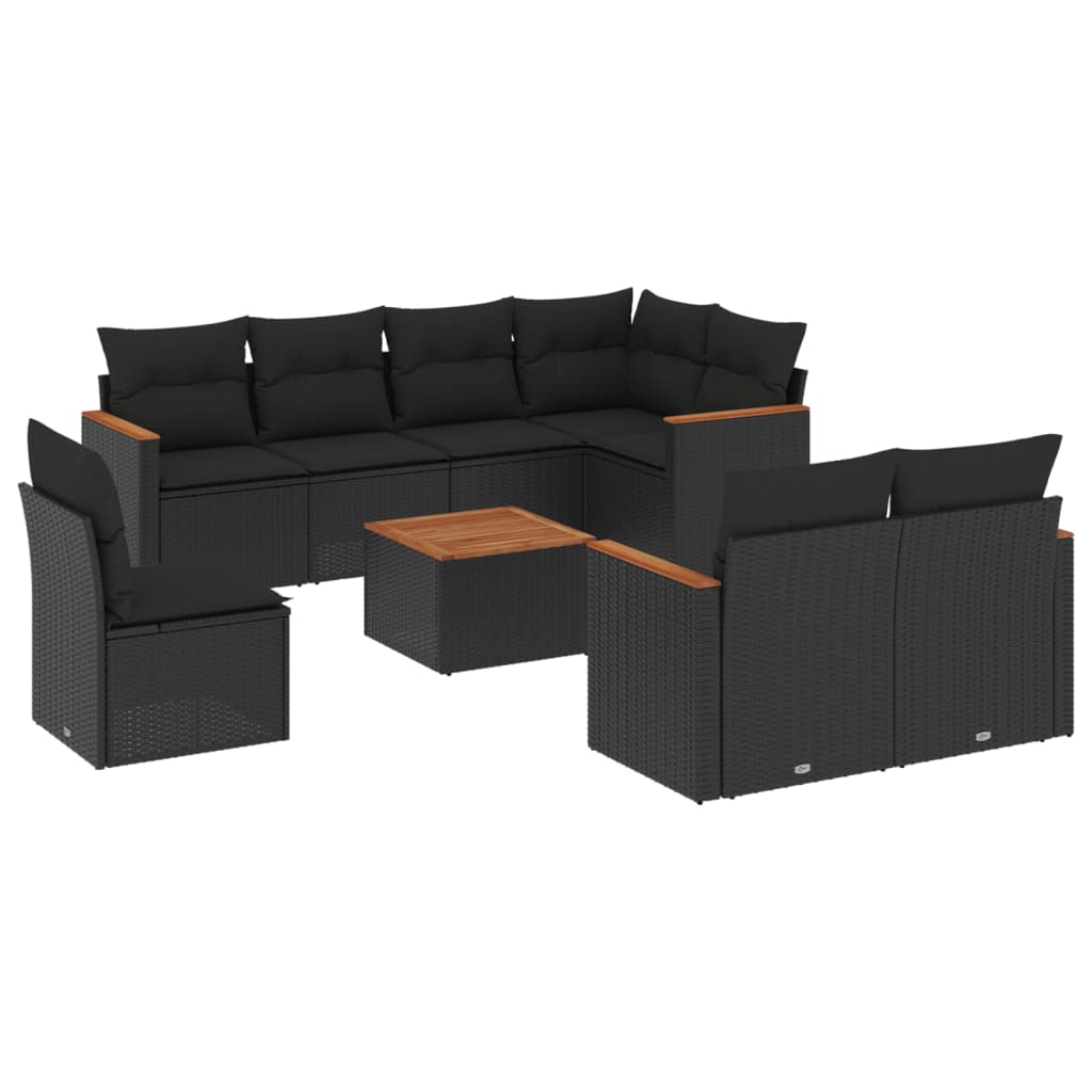 Set mobilier de grădină cu perne, 9 piese, negru, poliratan GartenMobel Dekor