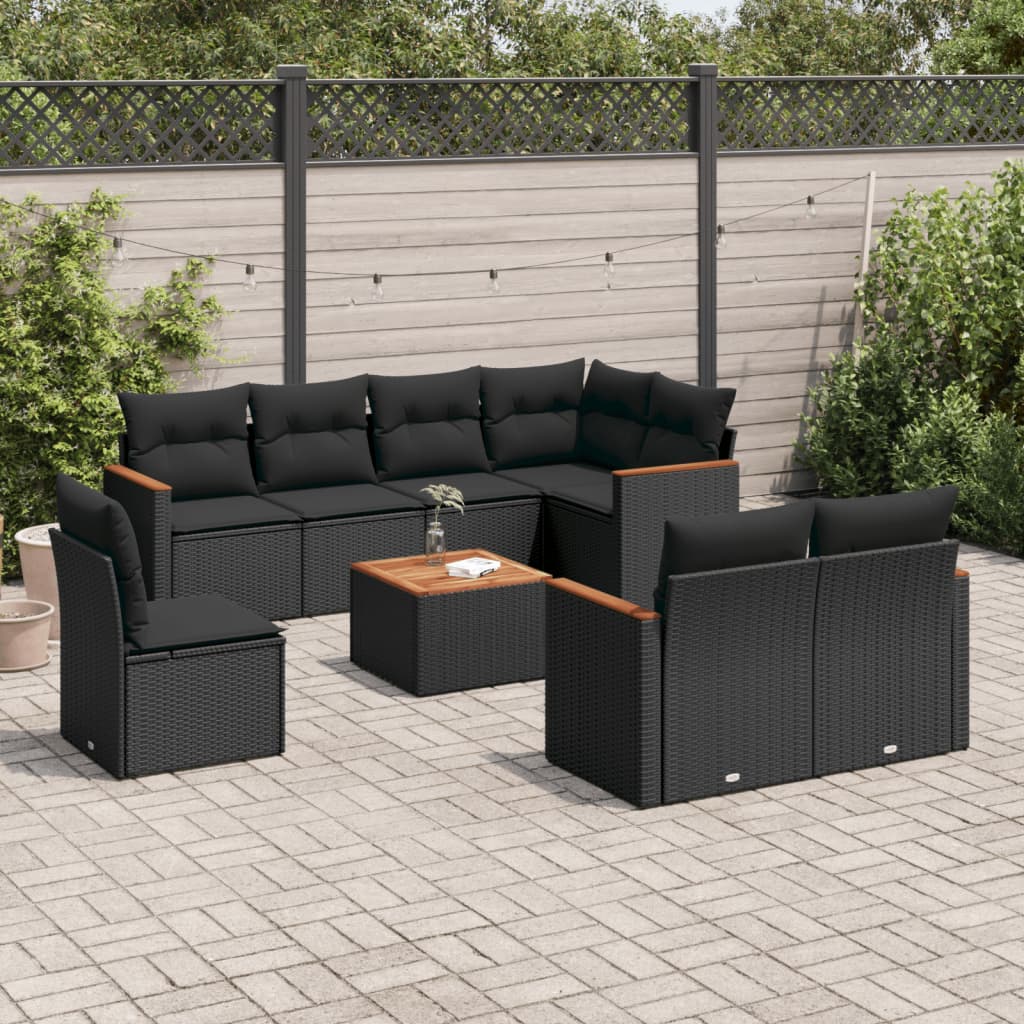 Set mobilier de grădină cu perne, 9 piese, negru, poliratan GartenMobel Dekor