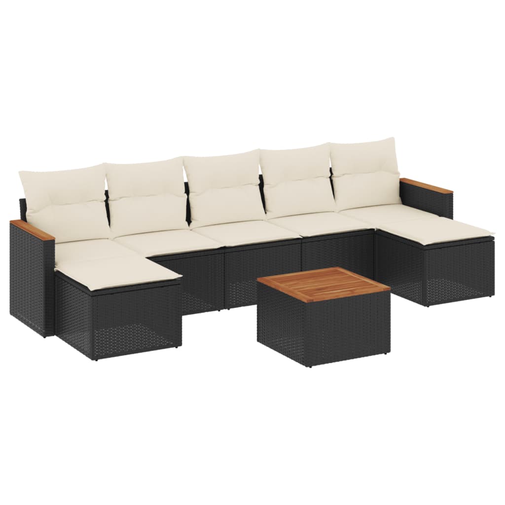 Set mobilier de grădină cu perne, 8 piese, negru, poliratan GartenMobel Dekor