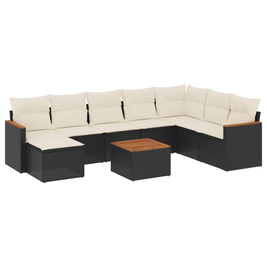 Set mobilier de grădină cu perne, 9 piese, negru, poliratan GartenMobel Dekor