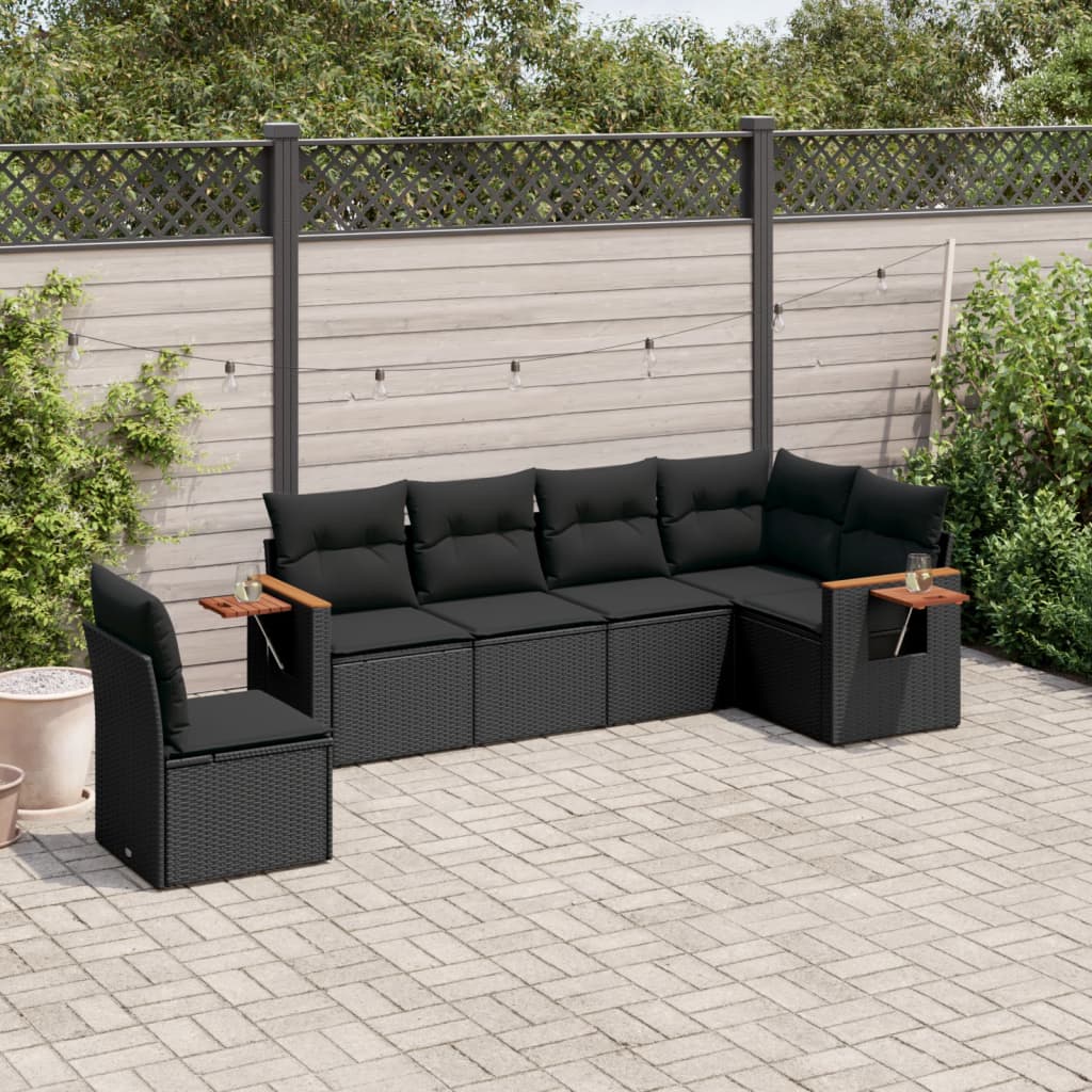 Set mobilier de grădină cu perne, 6 piese, negru, poliratan GartenMobel Dekor