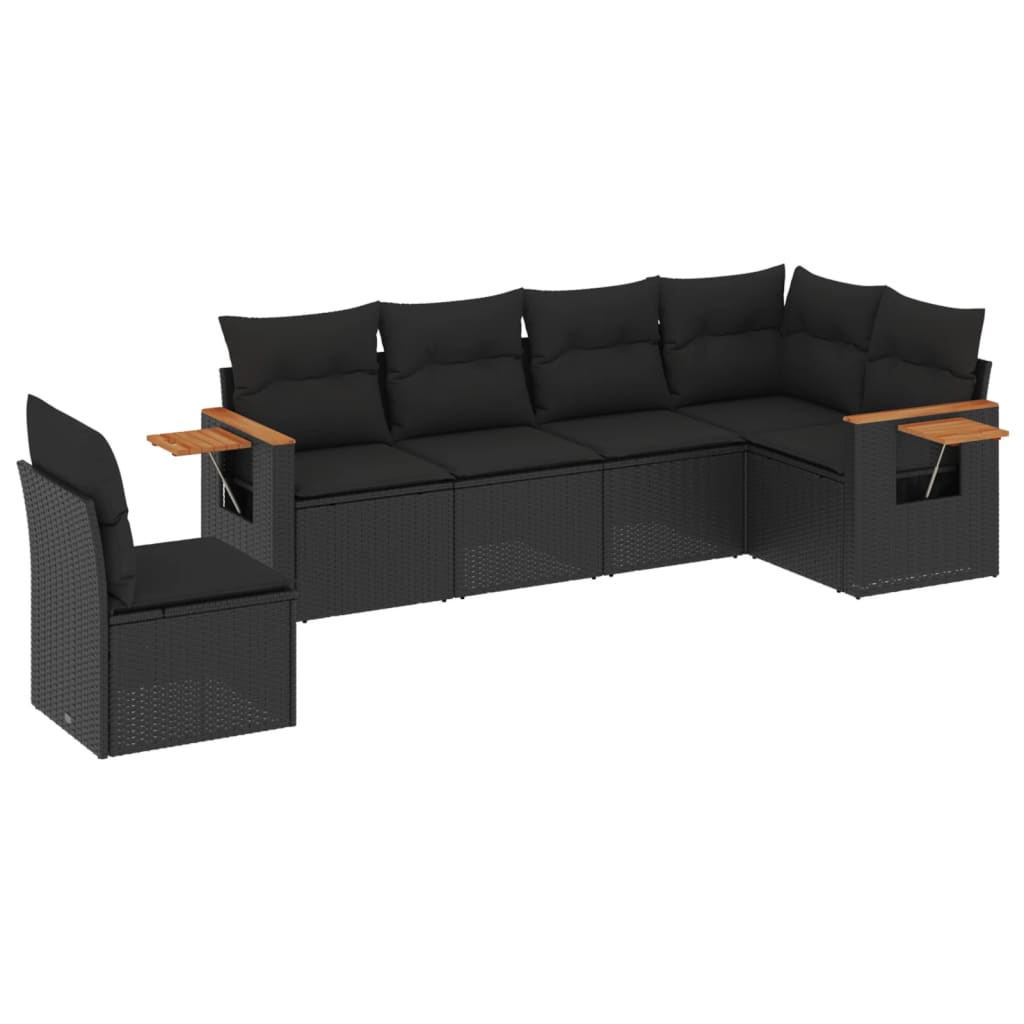Set mobilier de grădină cu perne, 6 piese, negru, poliratan GartenMobel Dekor