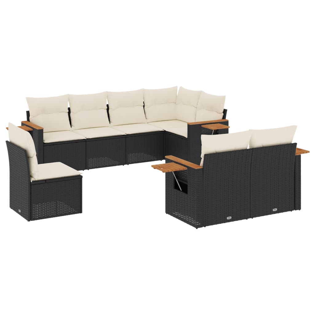 Set mobilier de grădină cu perne, 8 piese, negru, poliratan GartenMobel Dekor