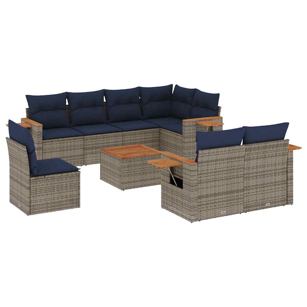 Set canapele de grădină, 9 piese, cu perne, gri, poliratan GartenMobel Dekor