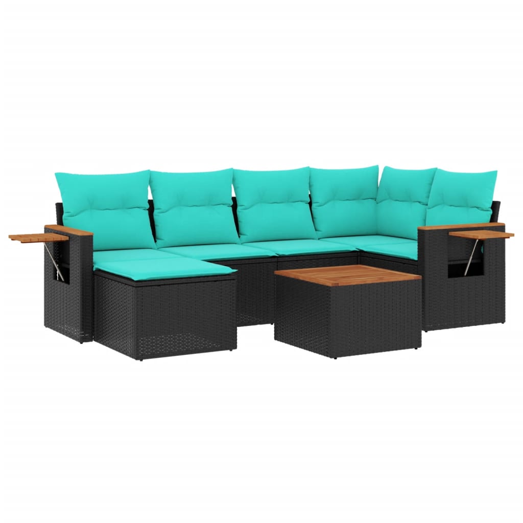 Set canapele de grădină cu perne, 7 piese, negru, poliratan GartenMobel Dekor