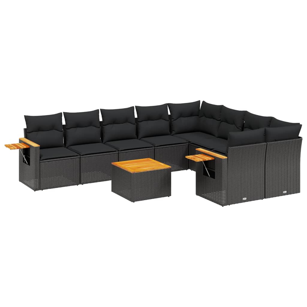 Set canapele de grădină cu perne, 10 piese, negru, poliratan GartenMobel Dekor