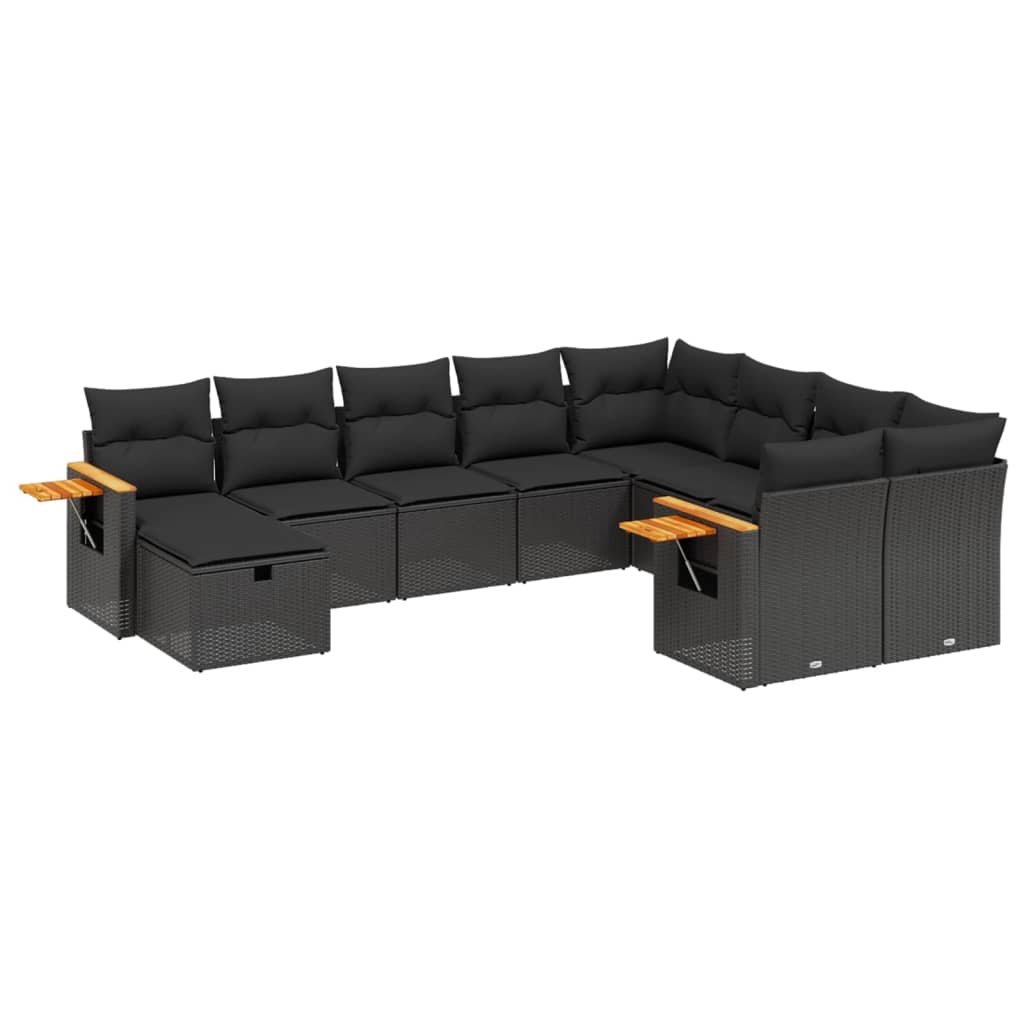 Set canapele de grădină cu perne, 10 piese, negru, poliratan GartenMobel Dekor