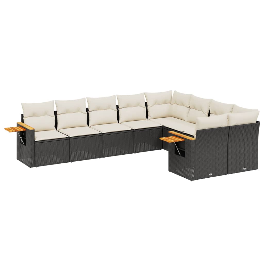 Set mobilier de grădină cu perne, 9 piese, negru, poliratan GartenMobel Dekor