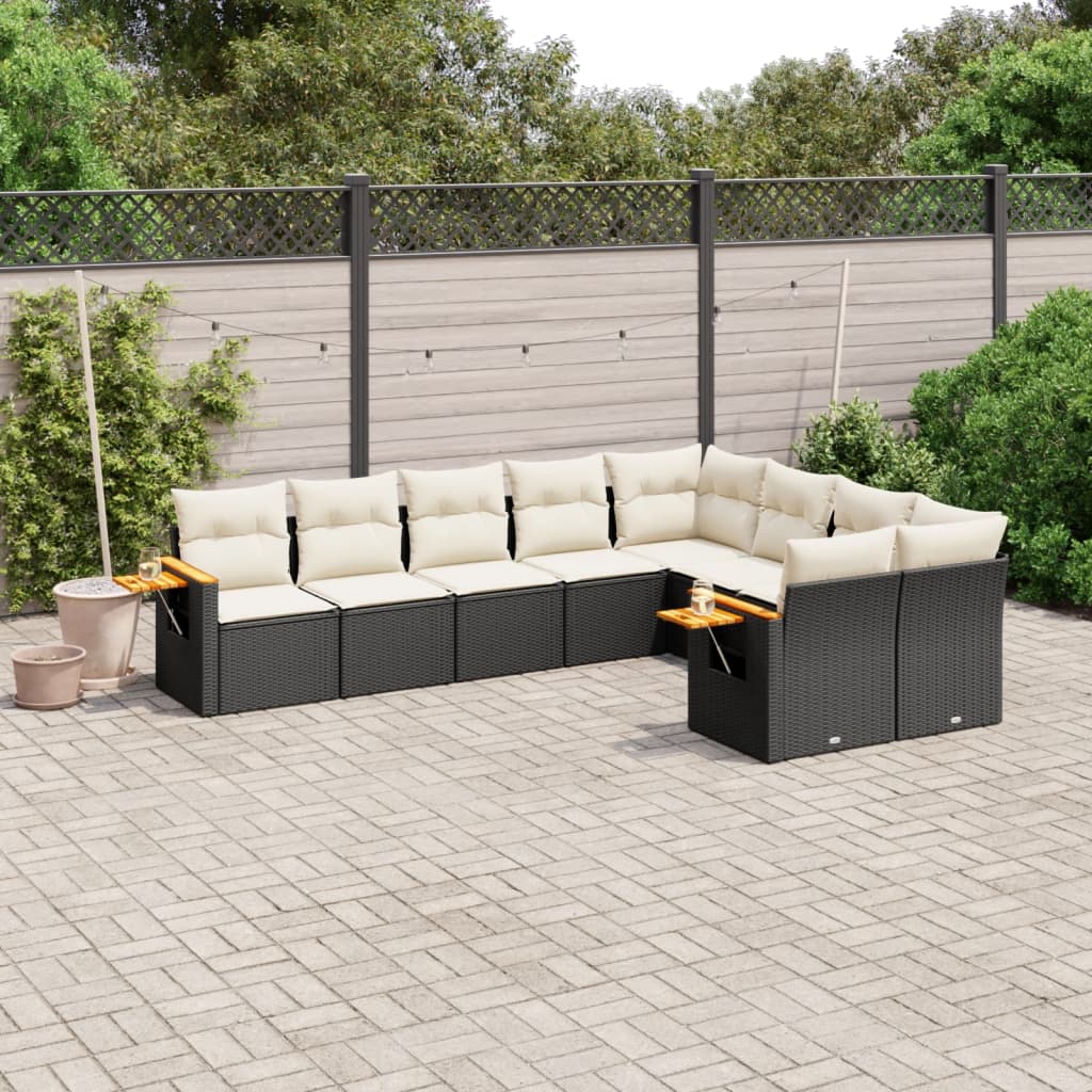 Set mobilier de grădină cu perne, 9 piese, negru, poliratan GartenMobel Dekor