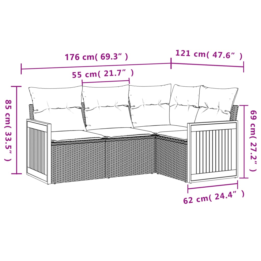 Set mobilier de grădină cu perne, 4 piese, negru, poliratan GartenMobel Dekor
