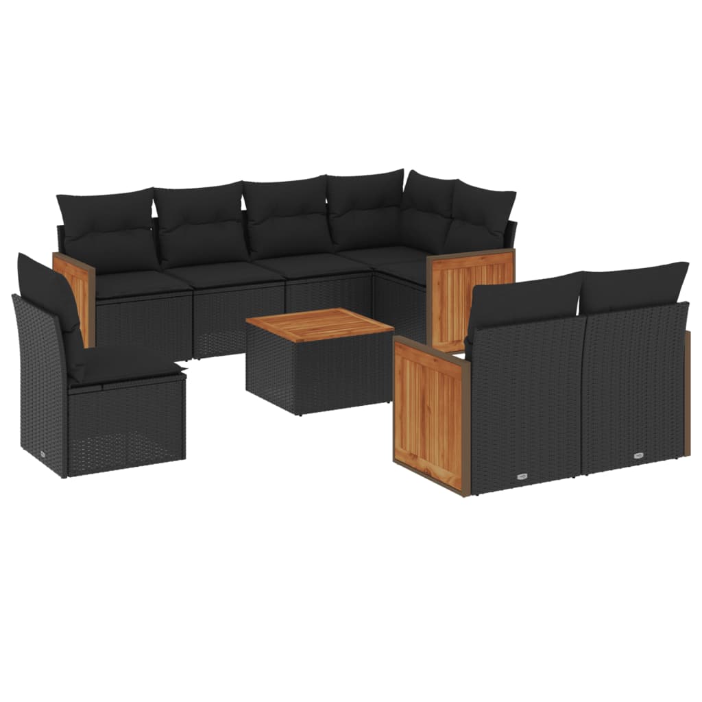 Set mobilier de grădină cu perne, 9 piese, negru, poliratan GartenMobel Dekor