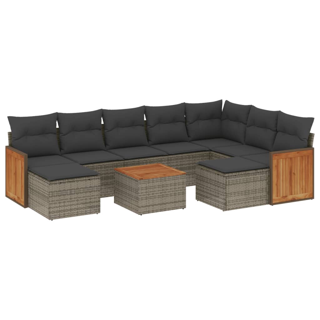Set mobilier de grădină cu perne, 10 piese, gri, poliratan GartenMobel Dekor