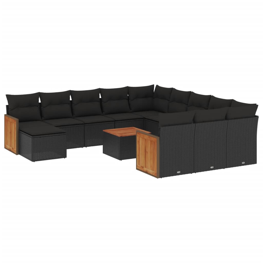 Set mobilier de grădină cu perne, 13 piese, negru, poliratan GartenMobel Dekor